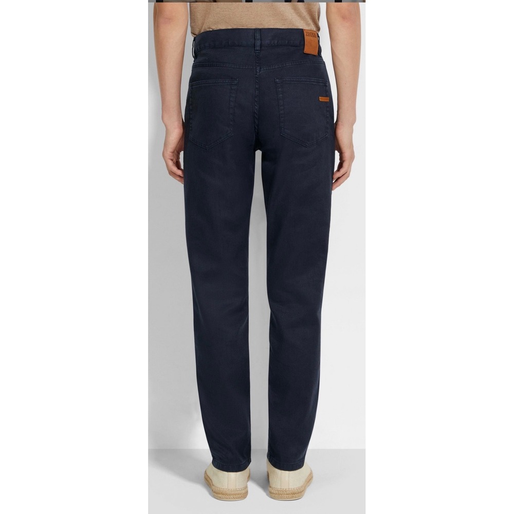 Zegna Roccia cotton linen Navy‎ Blue Straight Leg Five Pocket Pants trousers 32